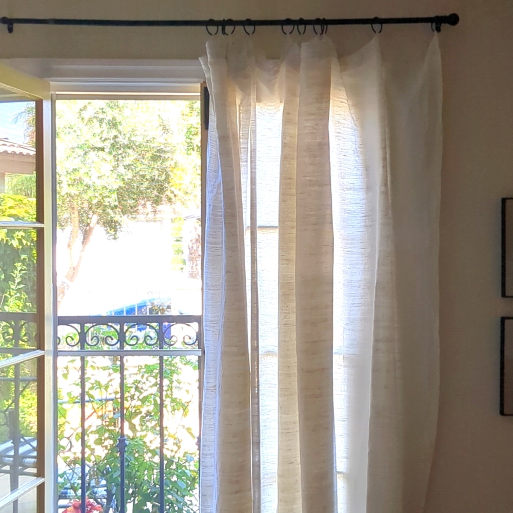 Pottery Barn Cream Sheer Linen-Look Curtain Panels